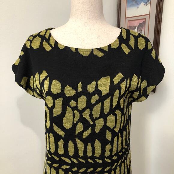 Misook Black Green Knit Sheath Dress PSmall Abstract Print Stretch Chic Designer - Picture 3 of 11